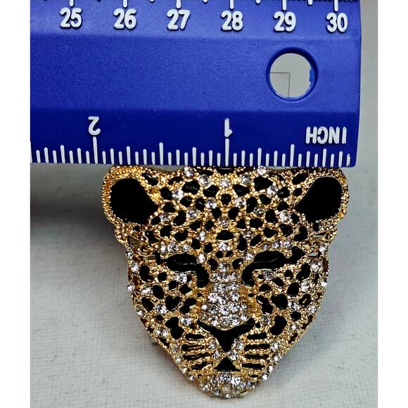 Crystal Tiger‎ Head New! Gold/black rhinestones Brouch. Bling. Mob wife. … - Picture 3 of 13